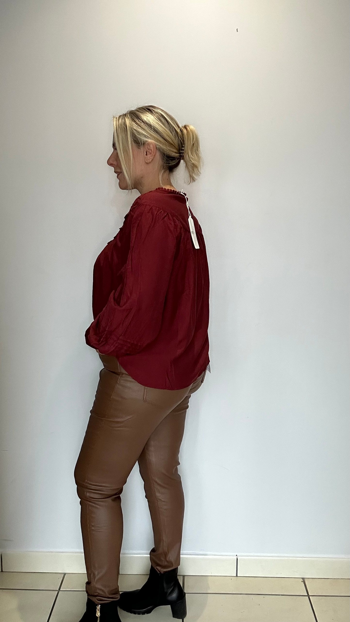 Pantalon huilé stretch marron