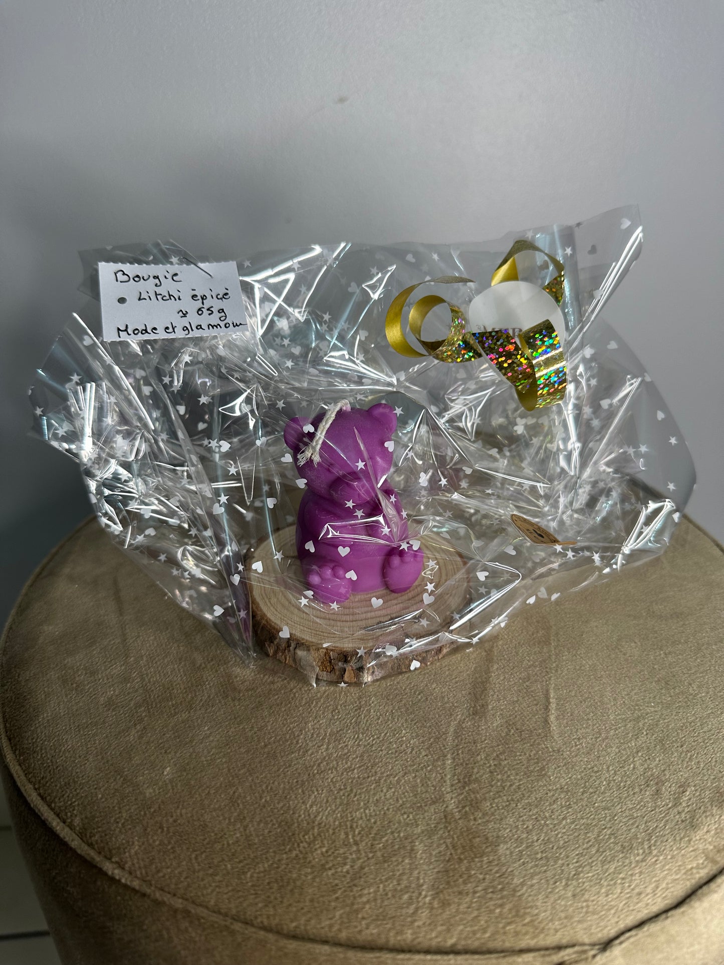 Bougie ourson parfum litchi épicé