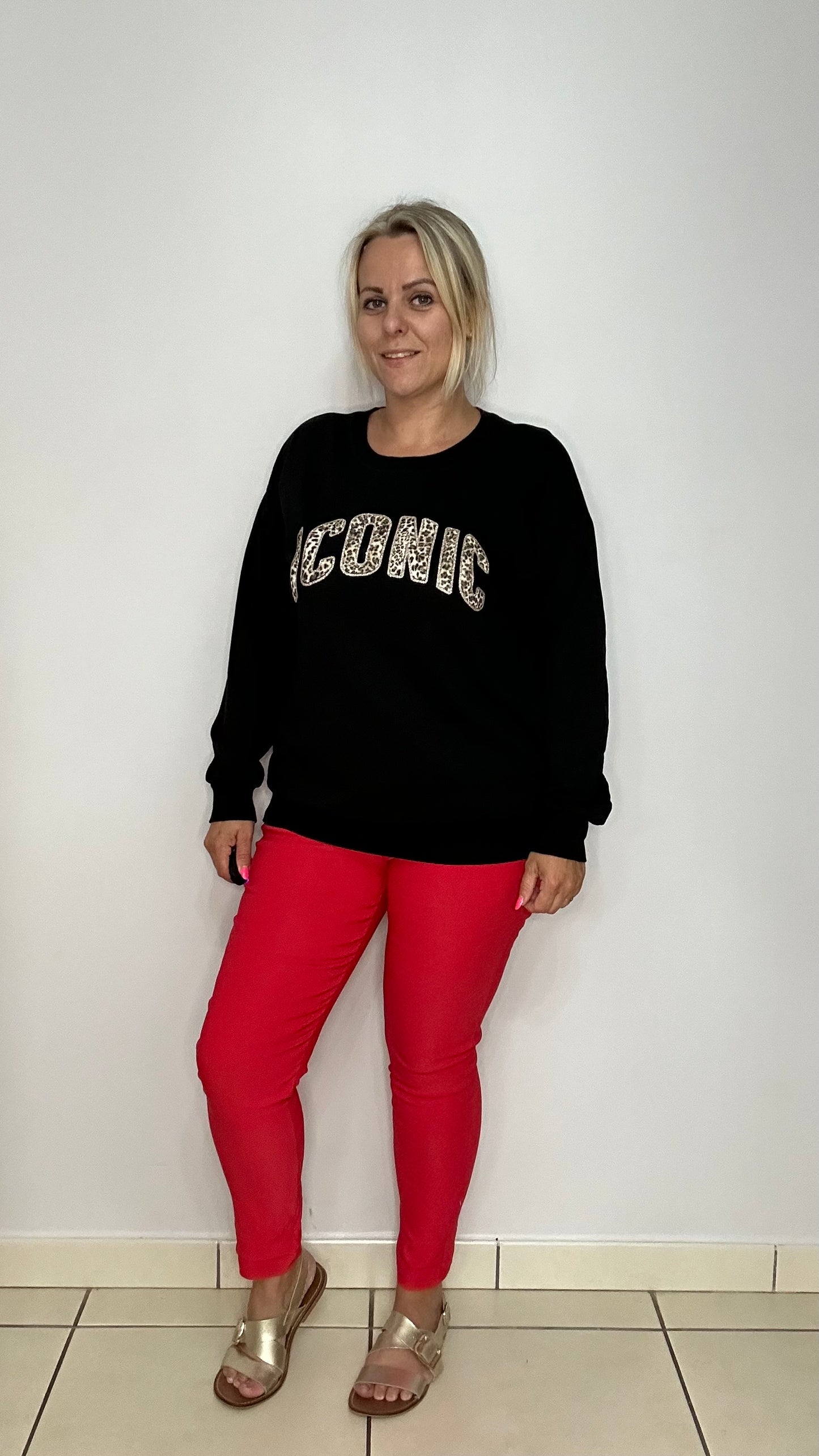 Pantalon confort taille haute rouge