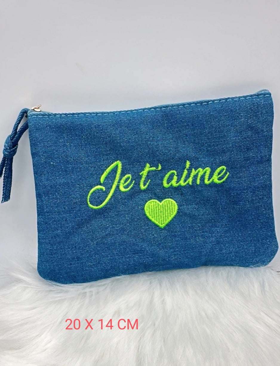 POCHETTE EN JEANS " JE T'AIME"