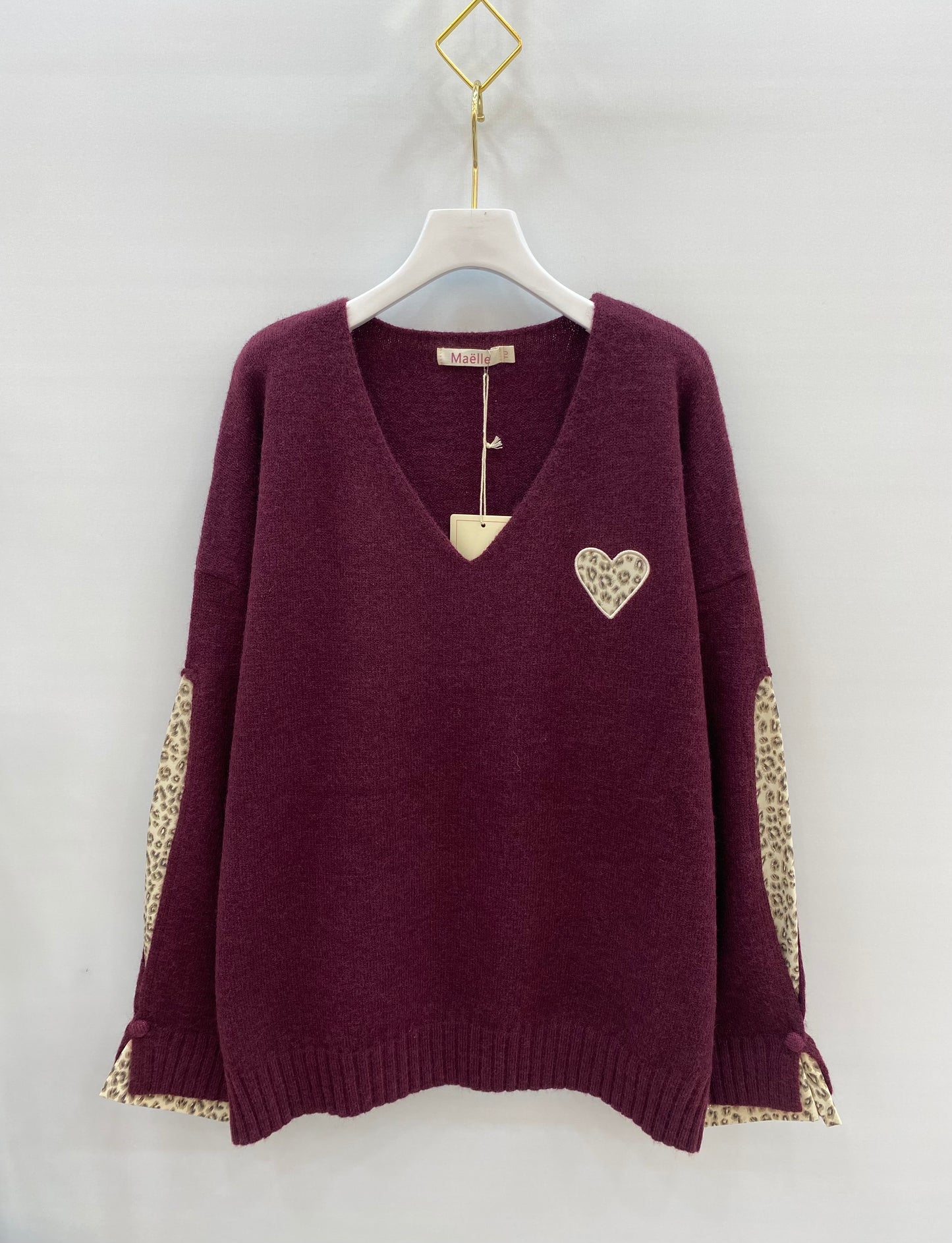 Pull Bordeaux Cœur Léopard 🐆❤️
