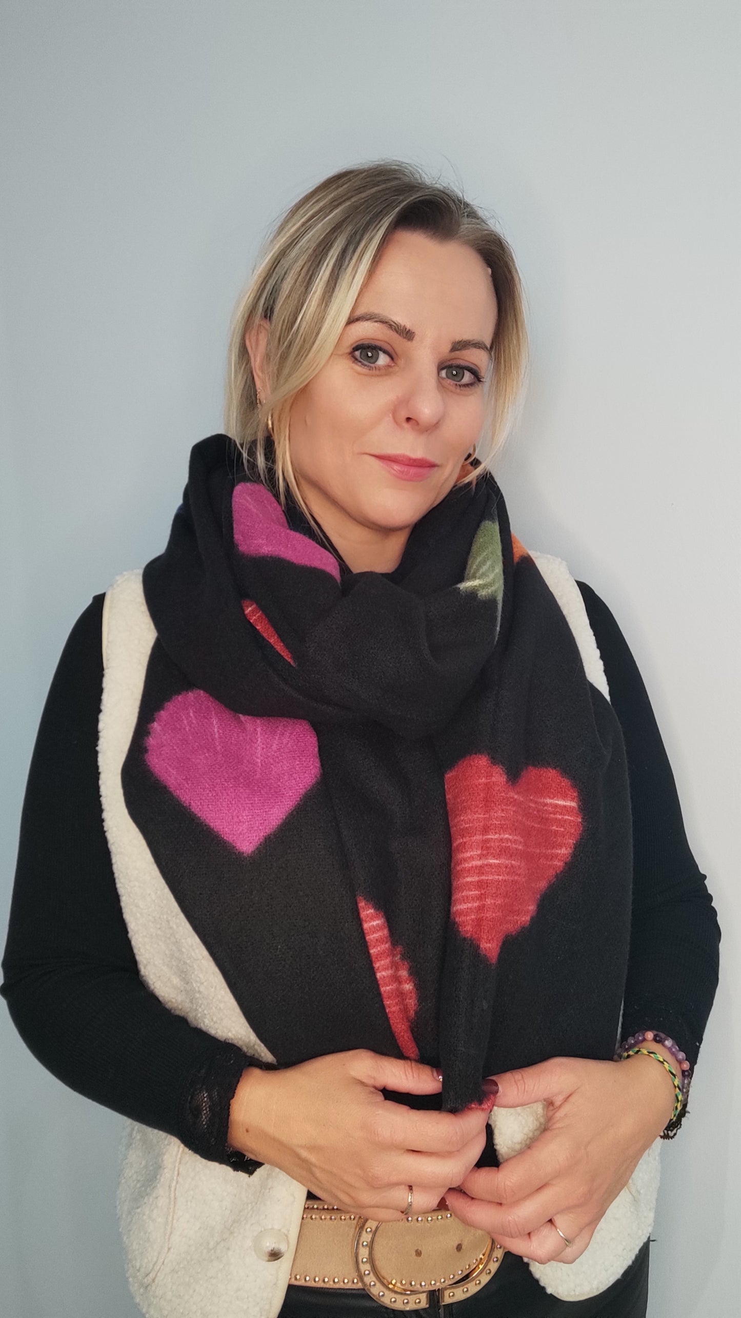 foulard douce hiver imprimé cœur