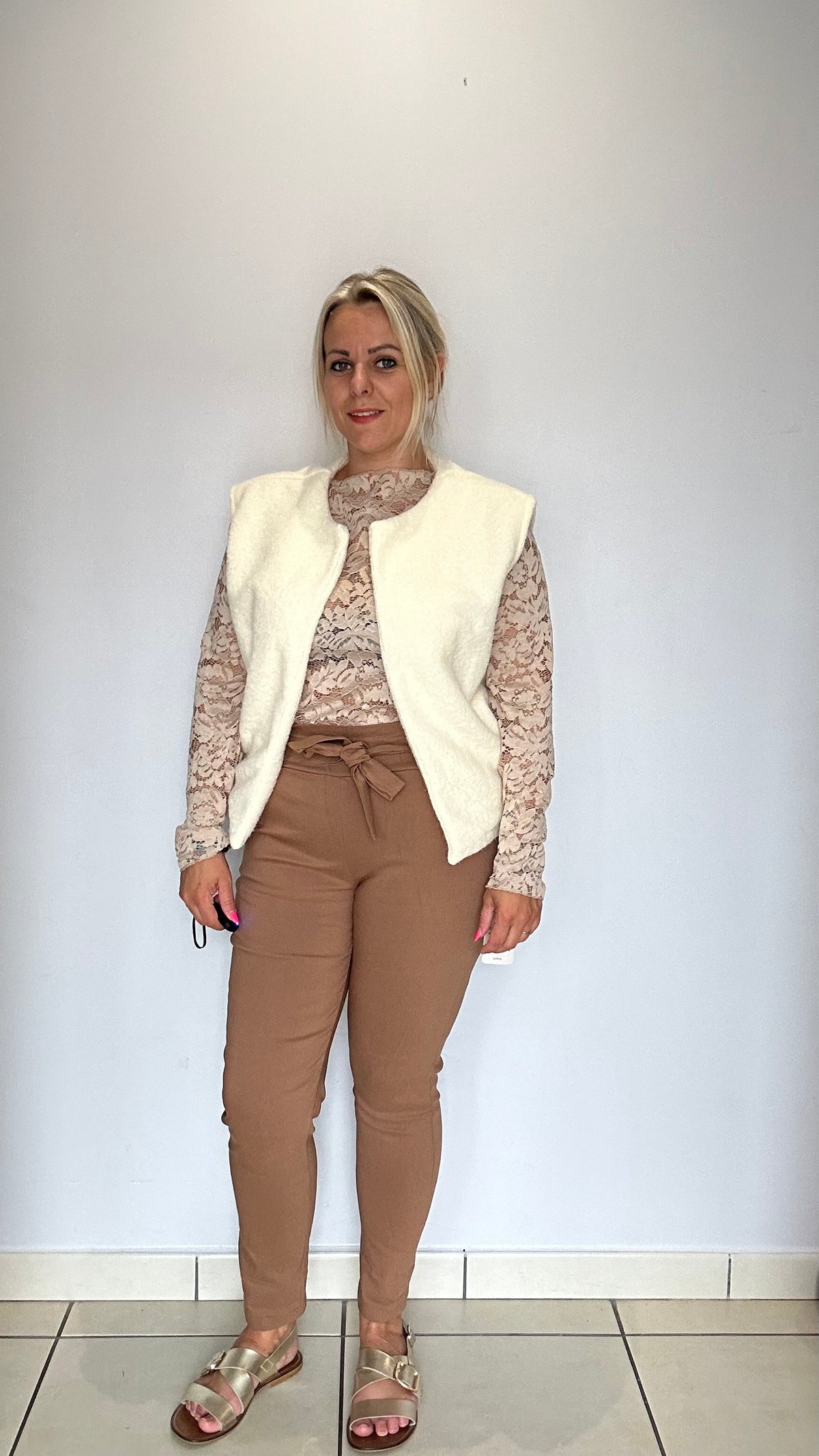 Pantalon confort taille haute camel