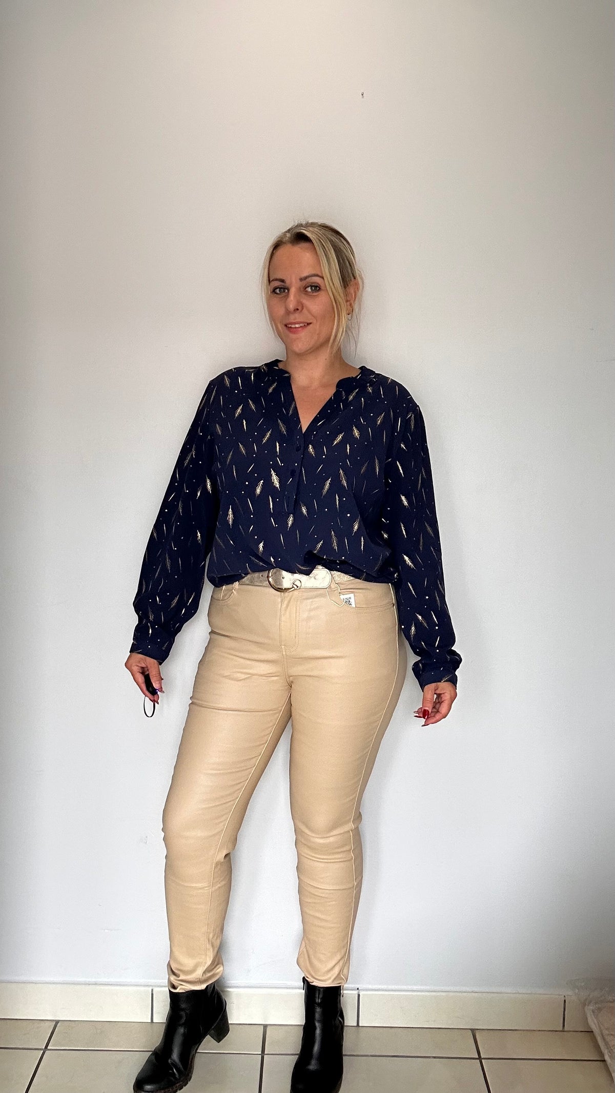 Pantalon huilé stretch beige