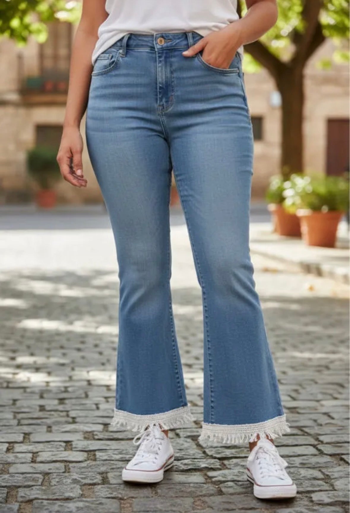 Jean flare à franges