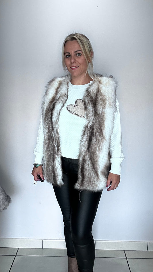 🐆 Gilet long foncé en fausse fourrure