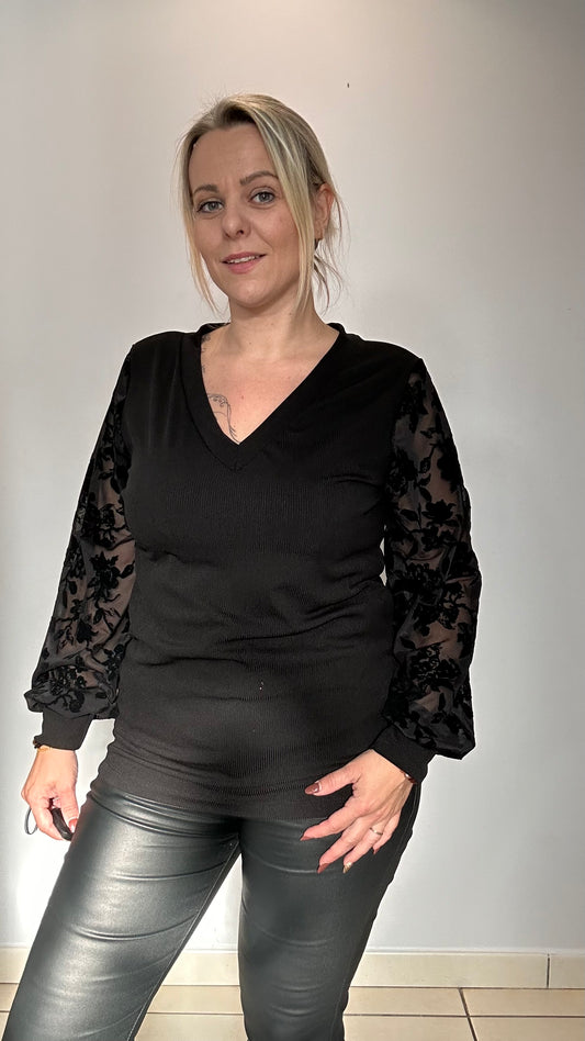 Petit haut effet velours & manches transparentes🤎