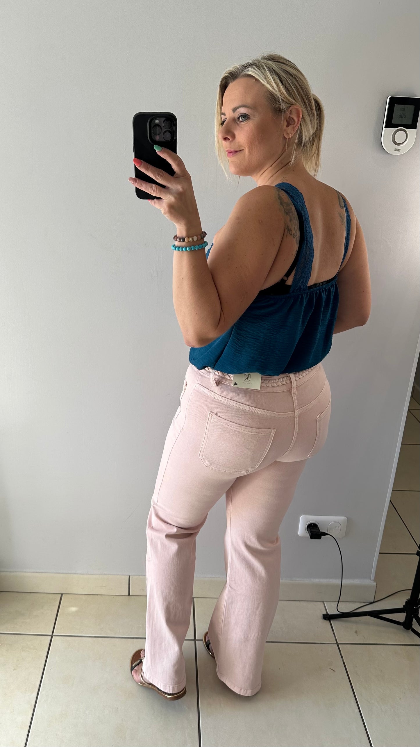 Jean flare rose poudré
