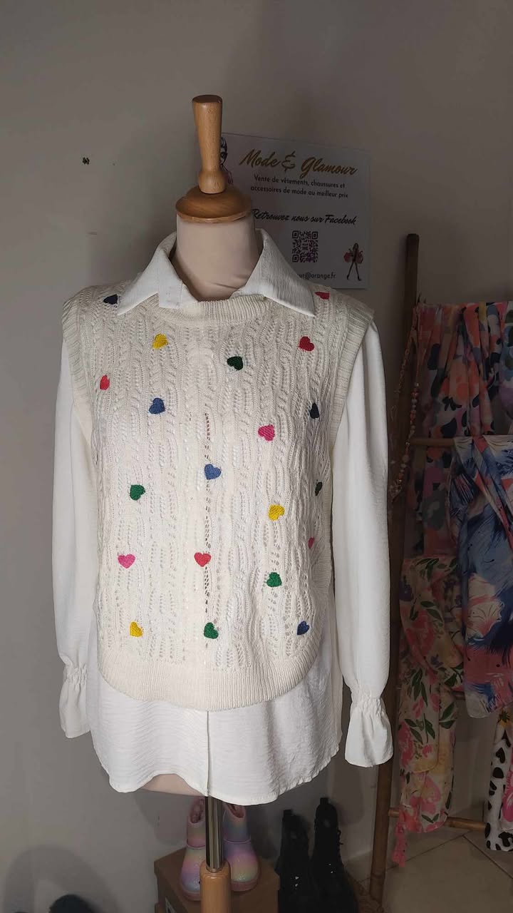 Pull sans manches Petits coeurs Taille unique