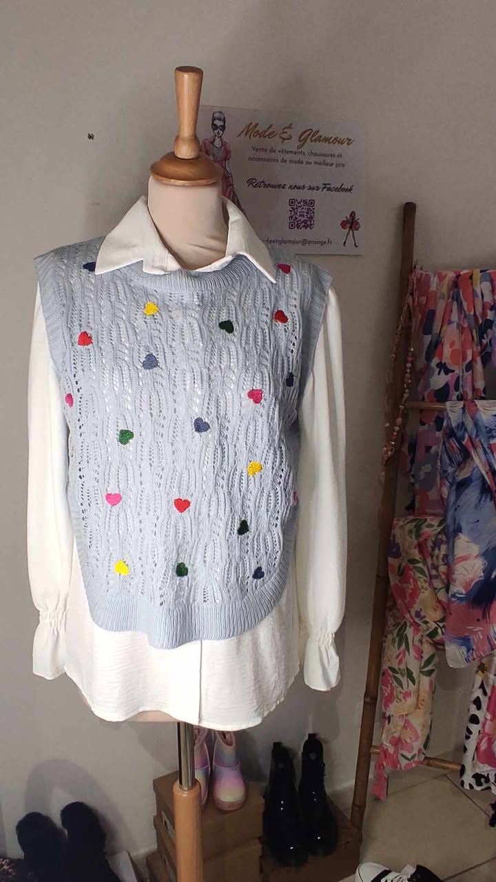 Pull sans manches Petits coeurs Taille unique