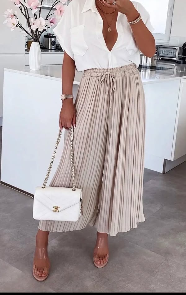 Pantalon plissée beige
