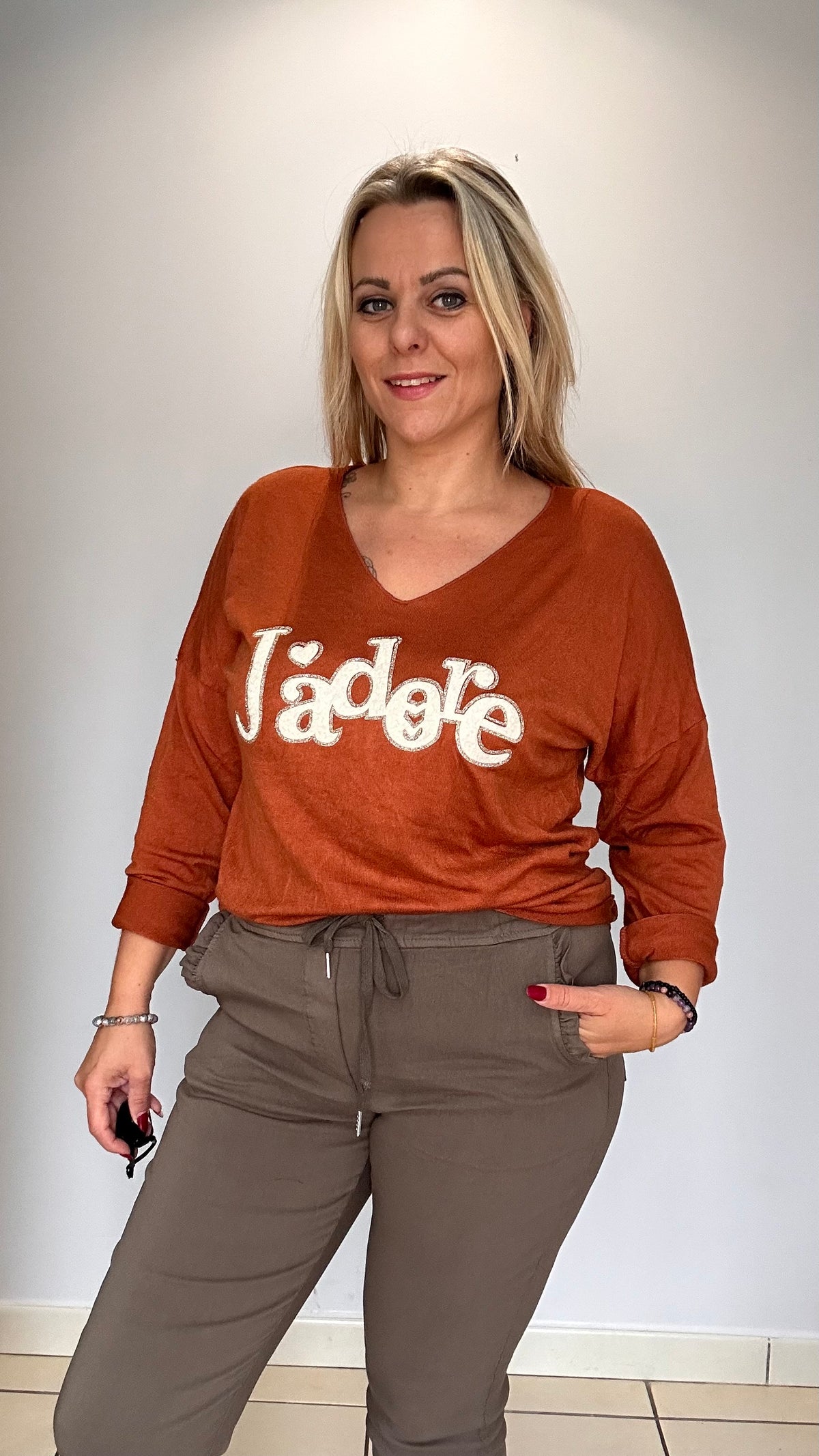 Pull fin imprimé « J’adore » 🤎