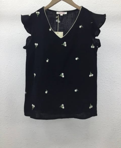 haut noir brodé