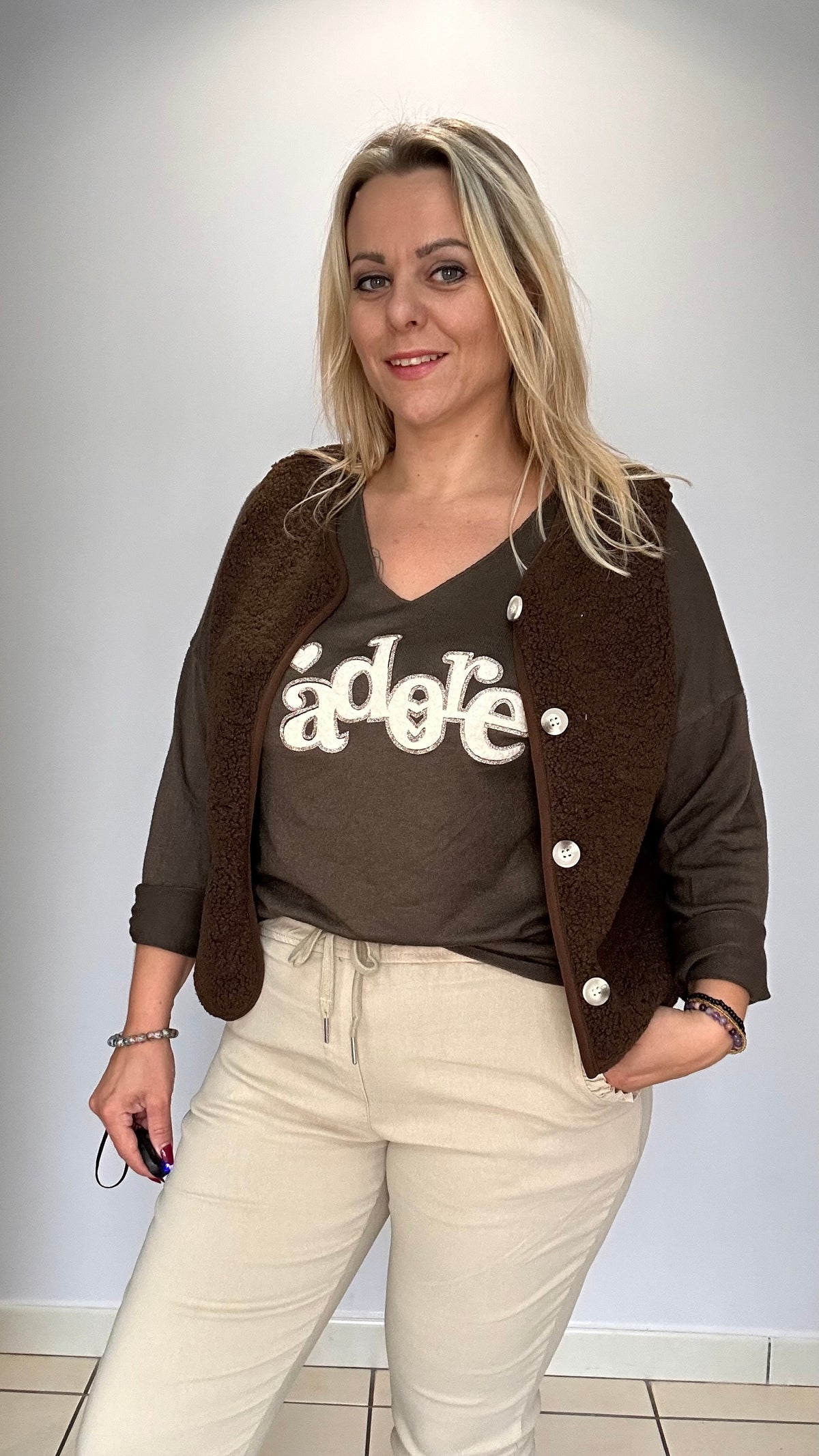 Pull fin imprimé « J’adore » 🤎