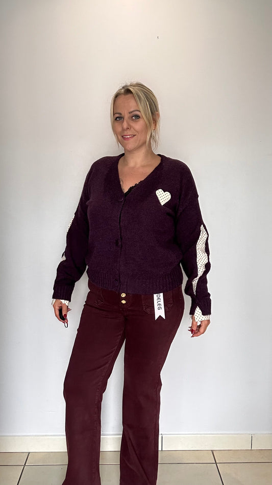 Gilet aubergine petit cœur  🤎