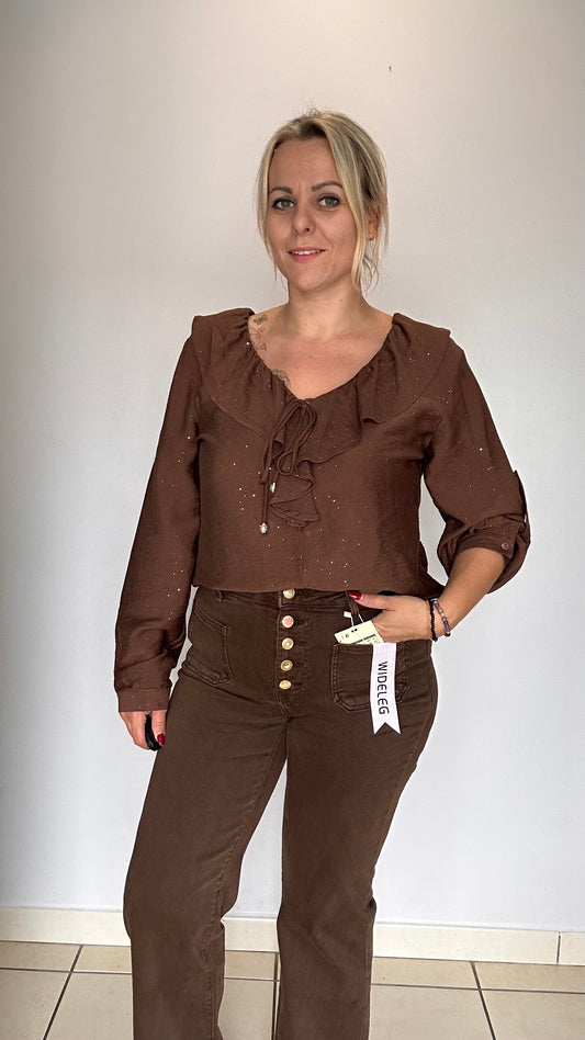 Blouse col volant chocolat