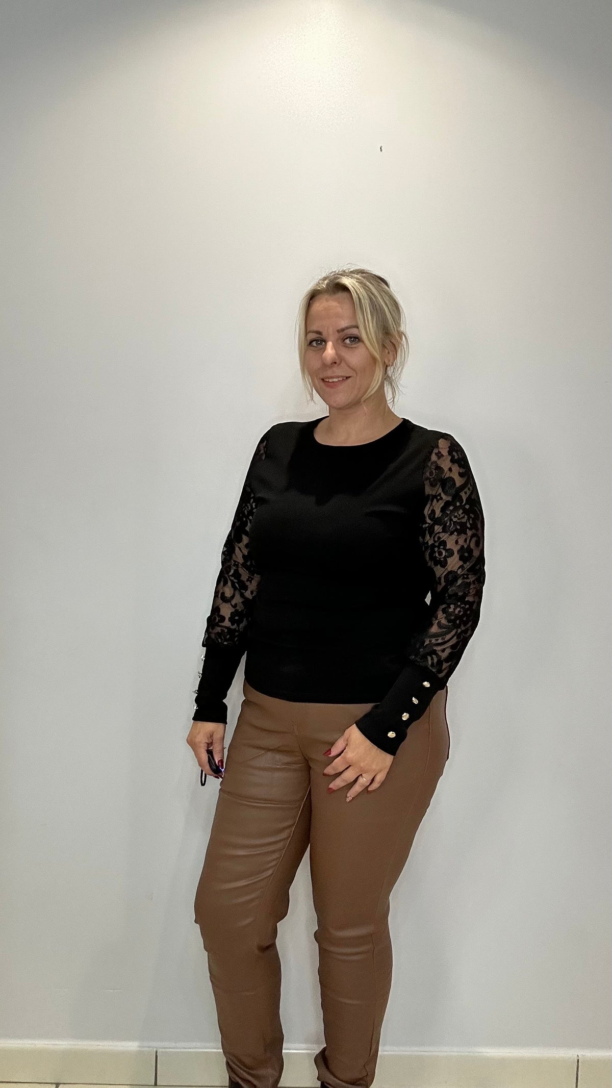 Top chic et glamour à manches en dentelle (6068)