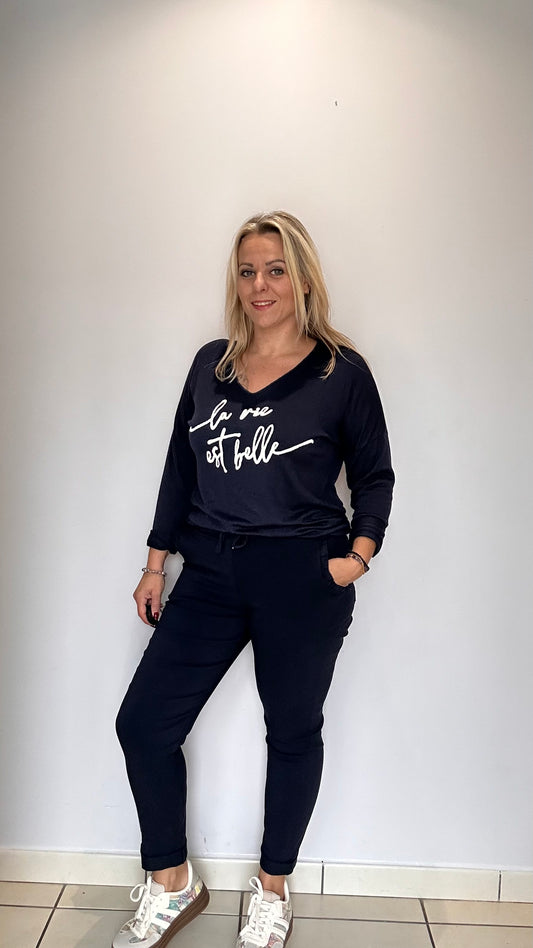 Pull fin imprimé « La vie est belle » 🩵