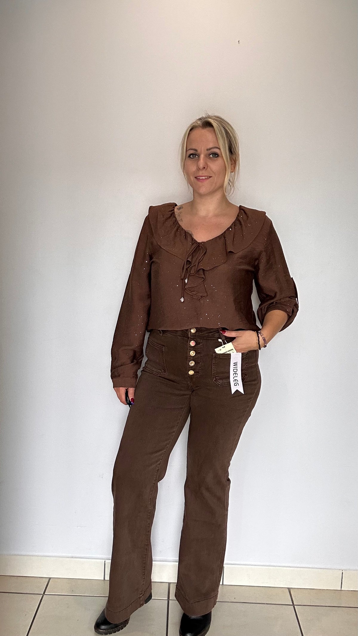 Blouse col volant chocolat
