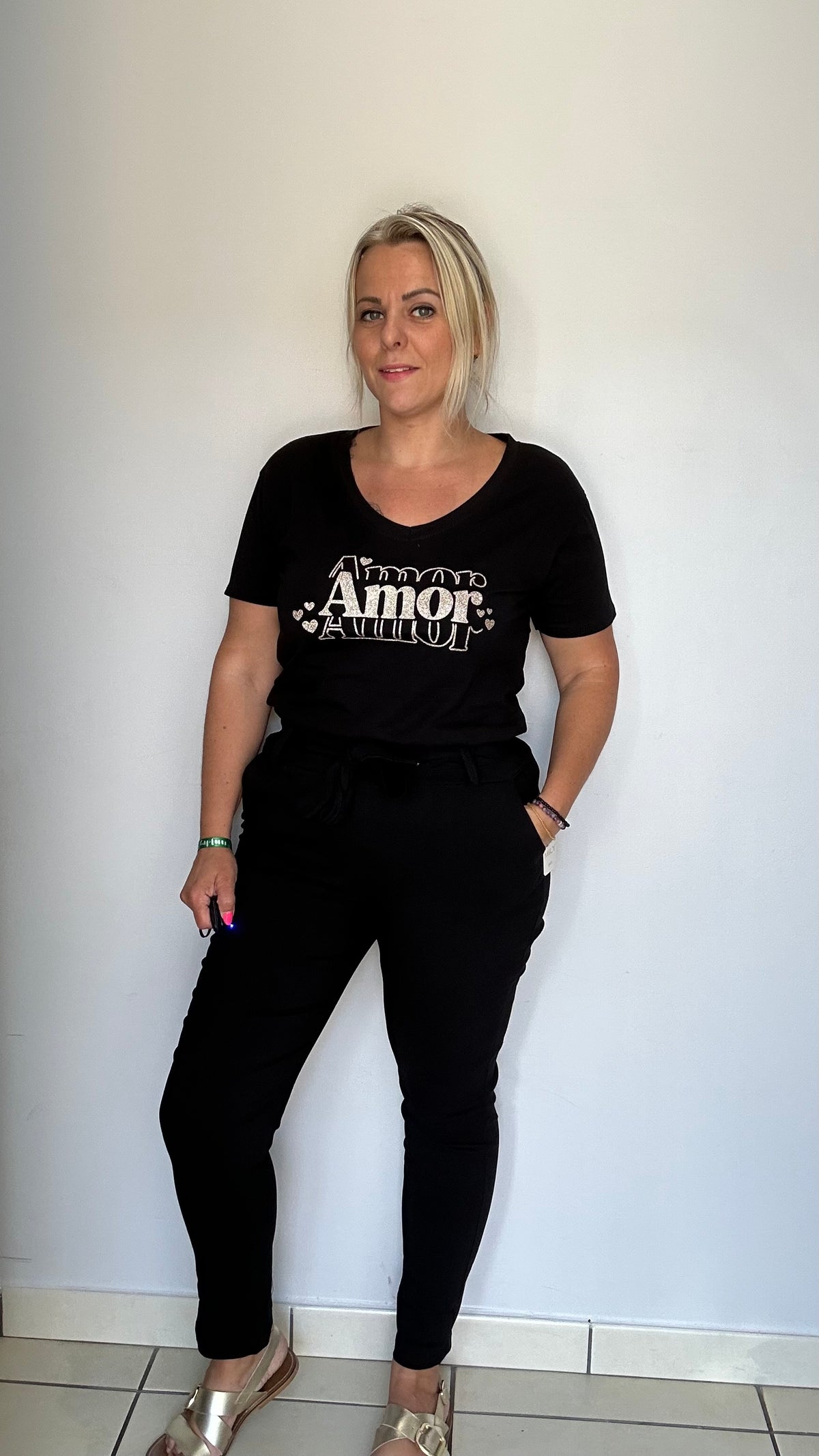 Pantalon confort taille haute – noir