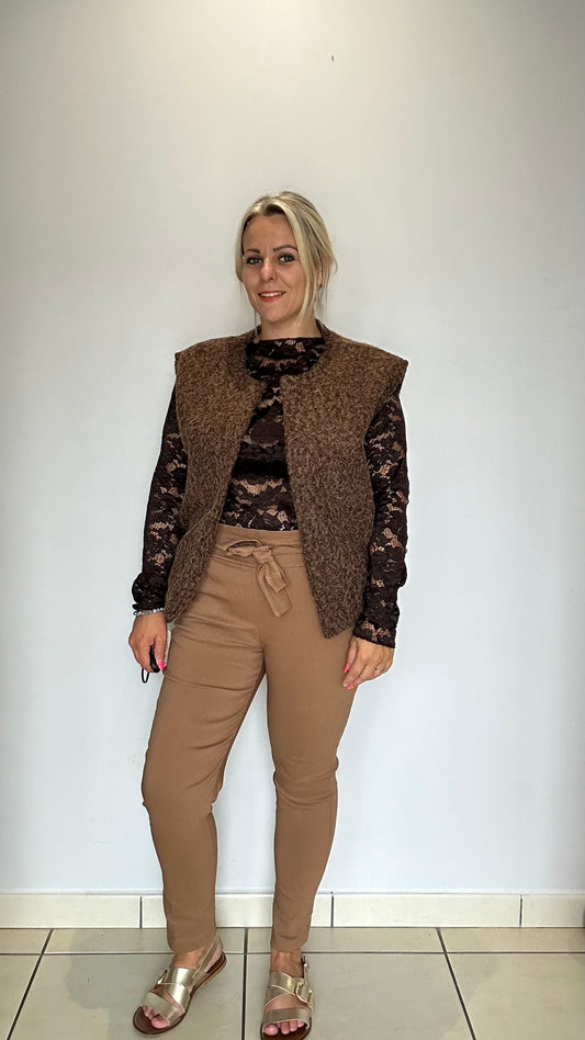 Pantalon confort taille haute camel