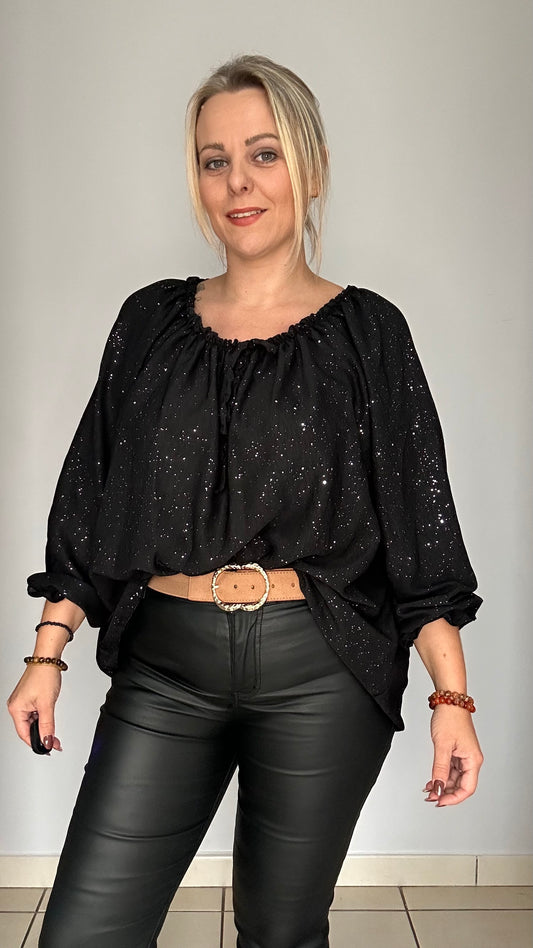 Blouse à paillettes avec nœud décoratif ✨