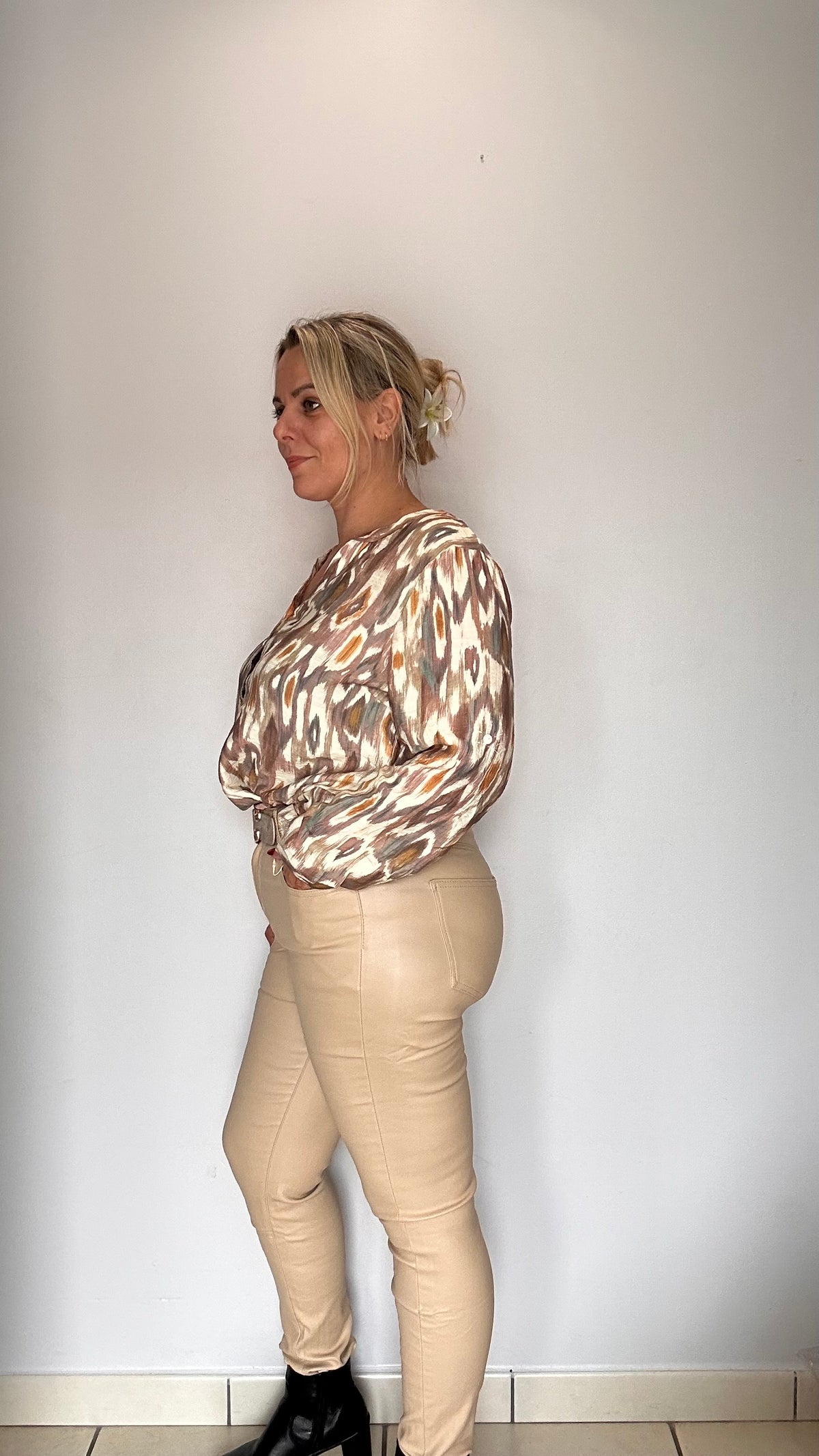 Pantalon huilé stretch beige