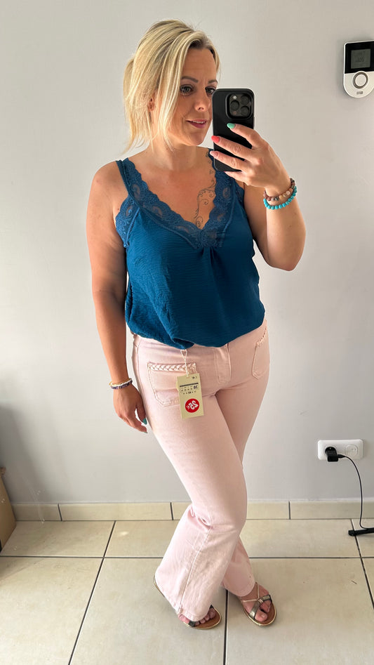 Jean flare rose poudré