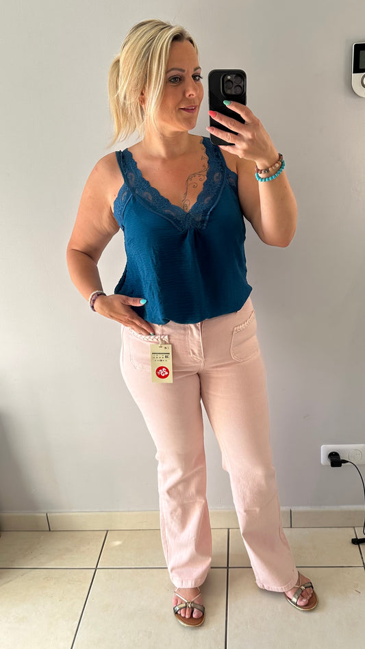 Jean flare rose poudré