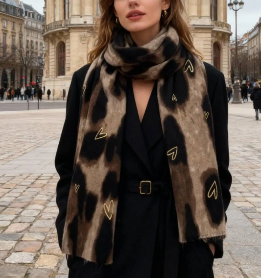 écharpe imprimé léopard avec cœur dorures