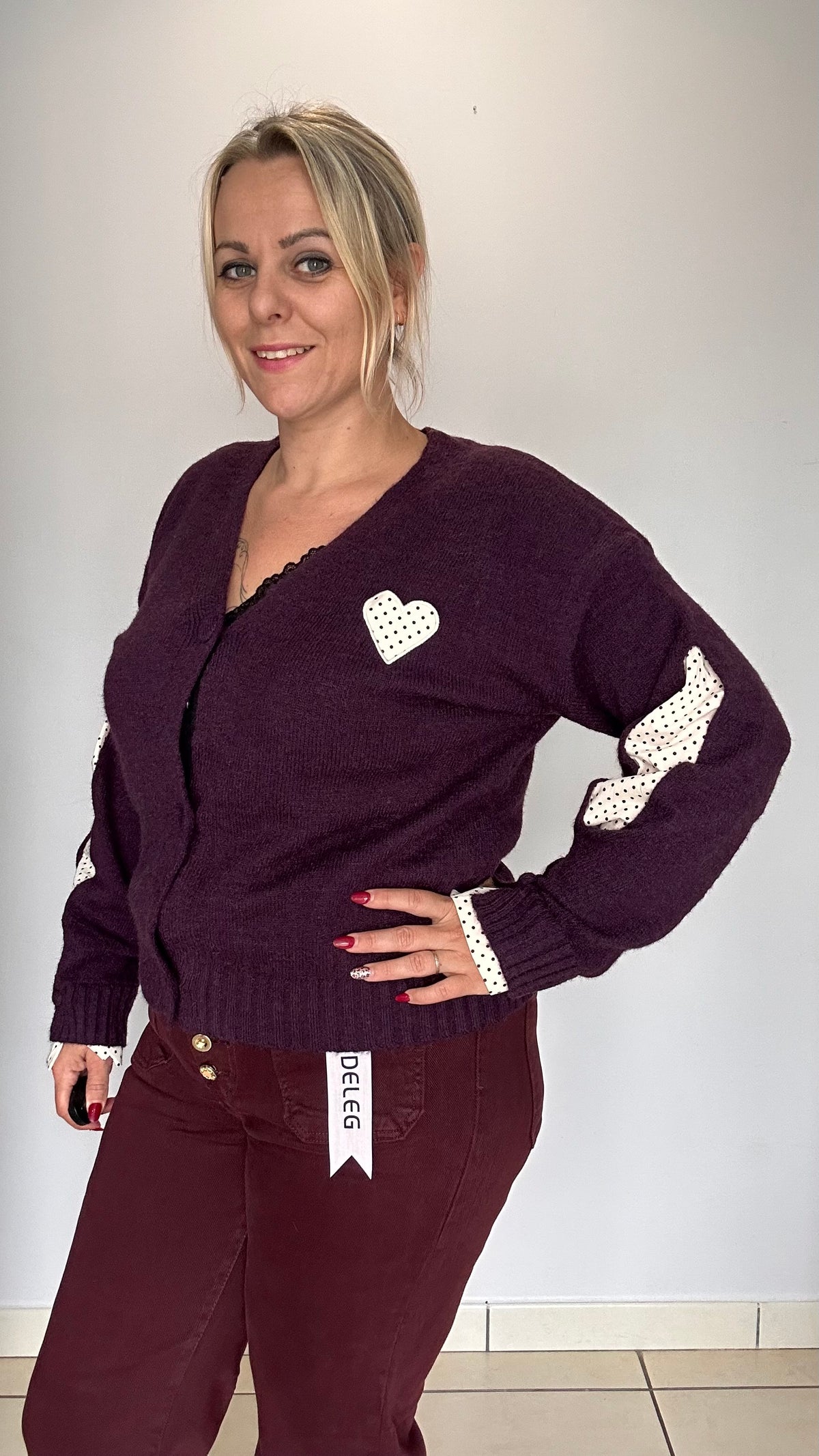 Gilet aubergine petit cœur  🤎