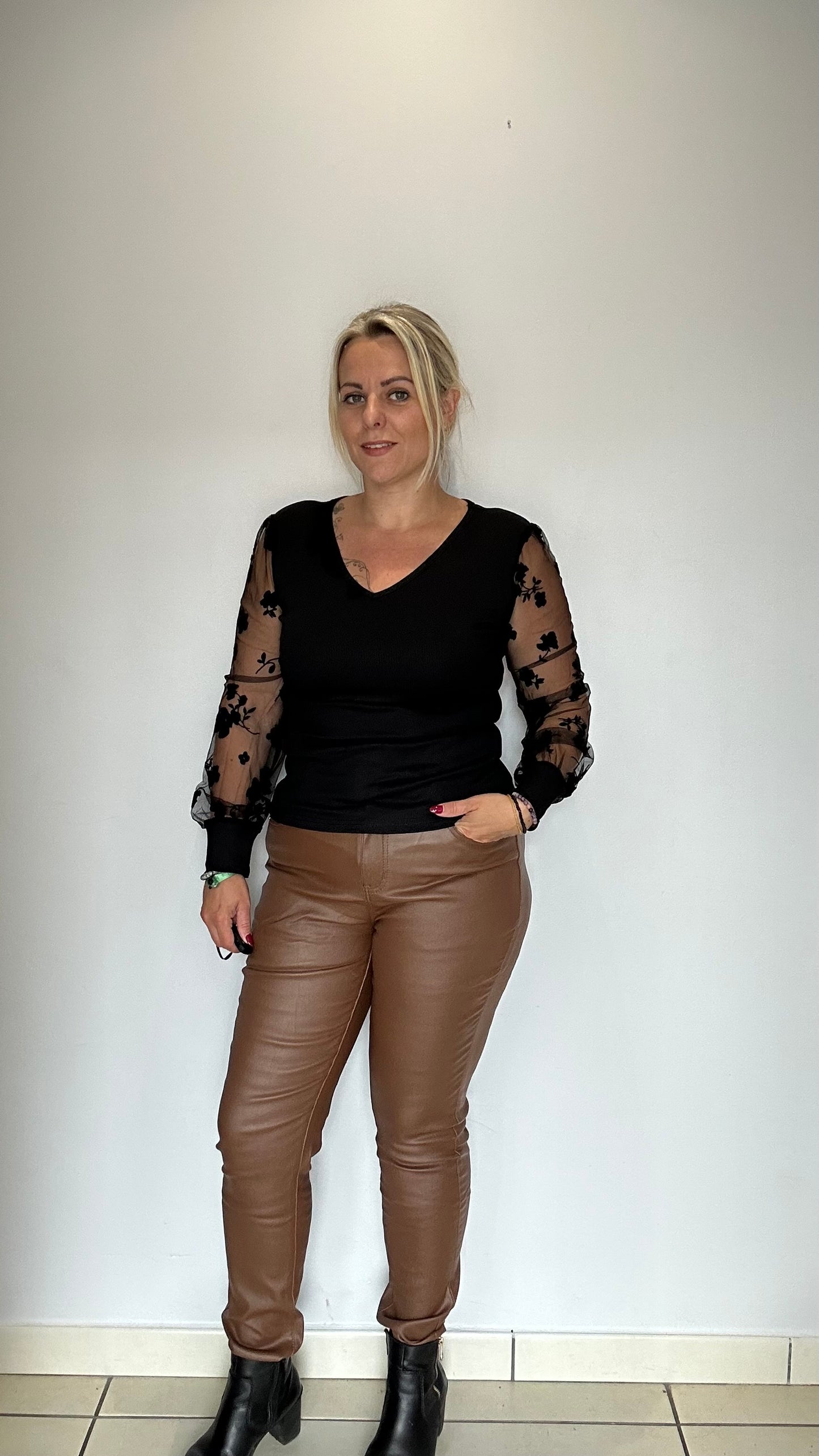 Pantalon huilé stretch marron