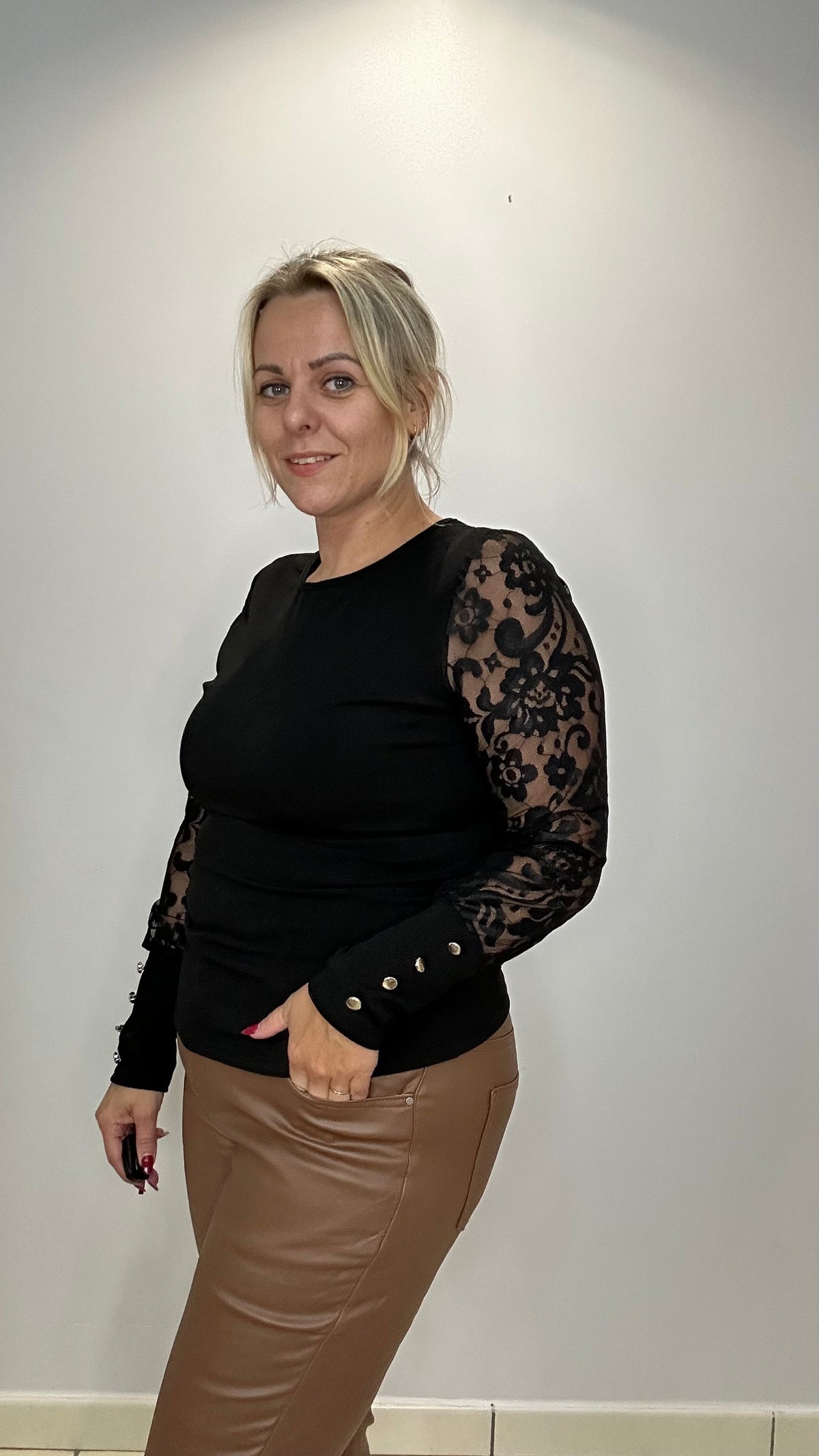 Top chic et glamour à manches en dentelle (6068)