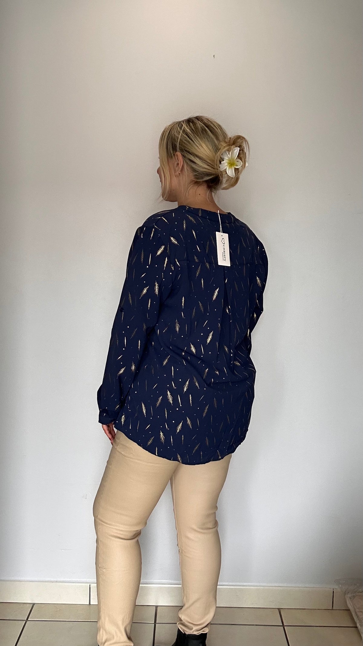 Blouse marine imprimée dorée ✨
