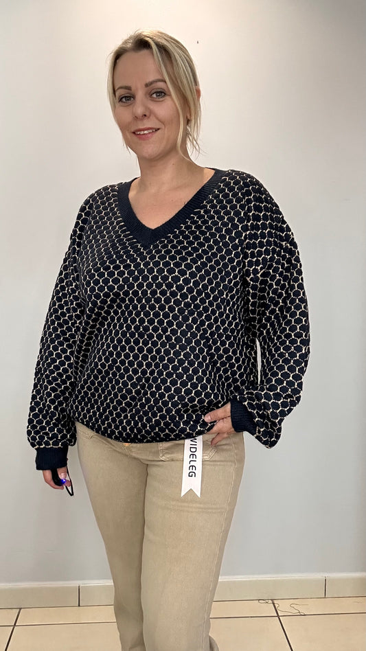 Pull Lurex bleu marine et doré ✨