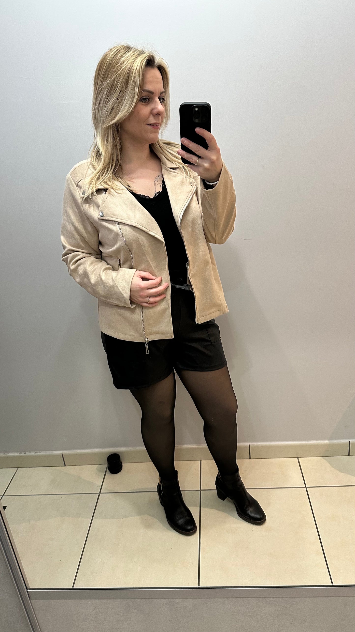 Veste suedine écru