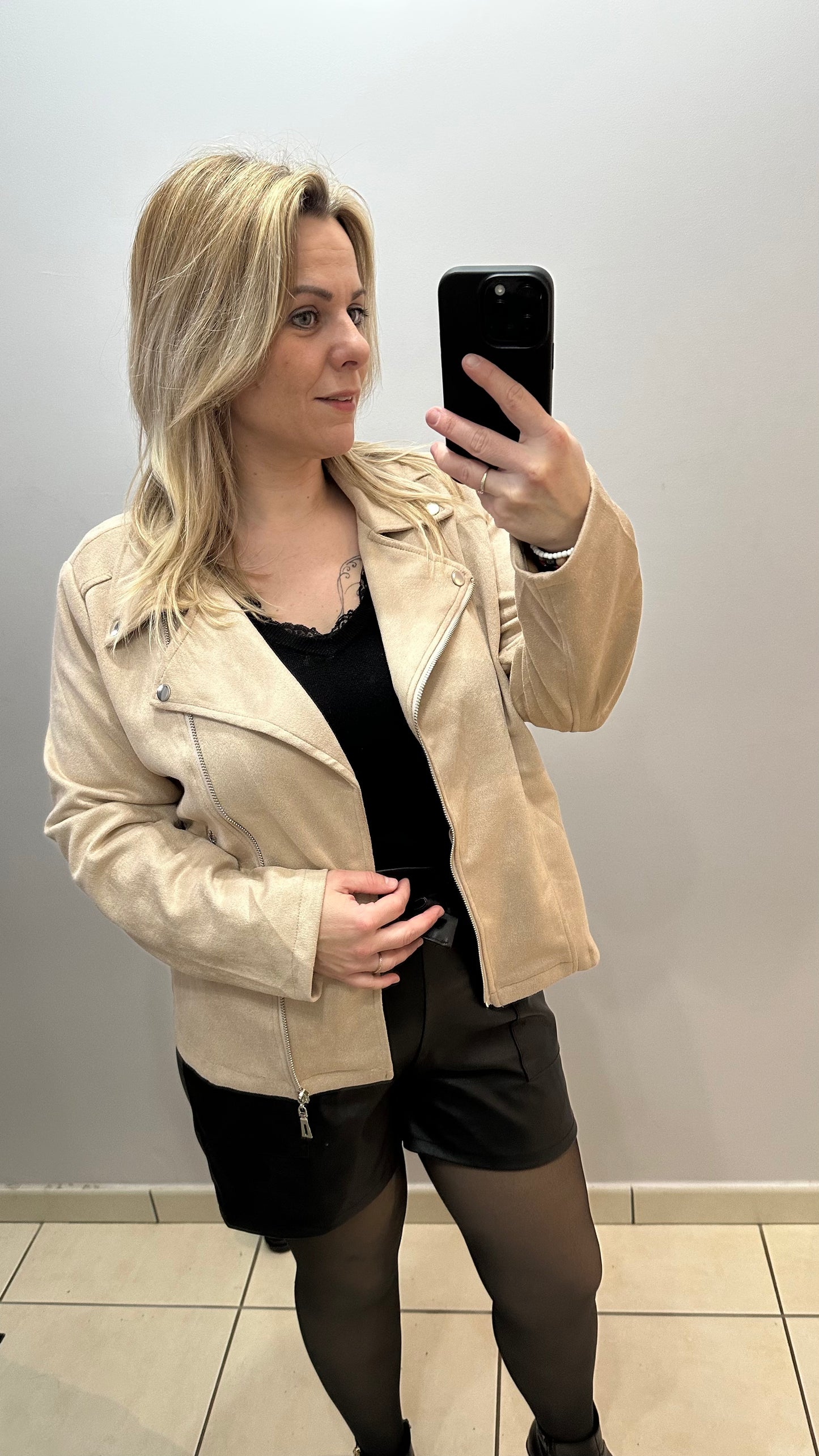 Veste suedine écru