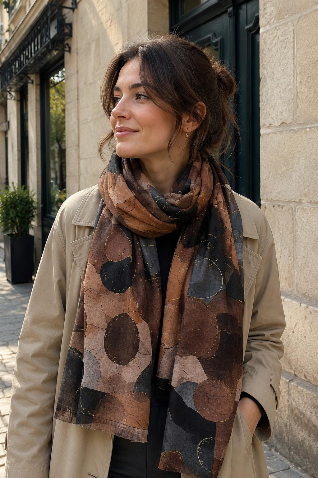 Foulard imprimé feuille avec dorure