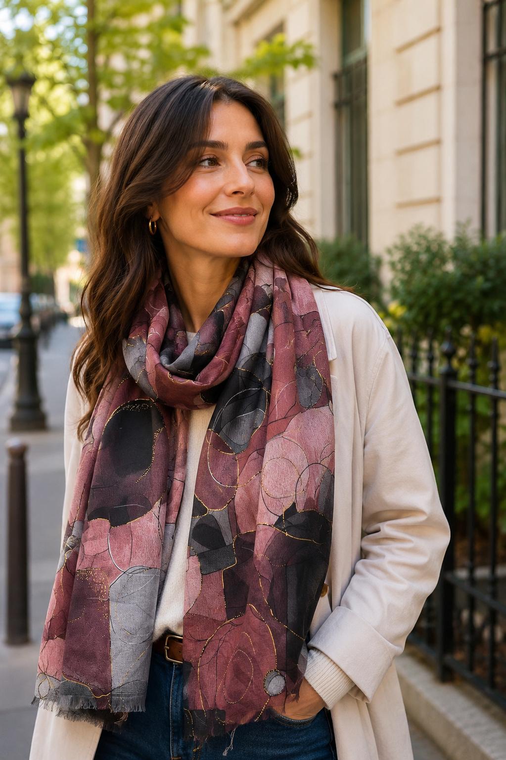 Foulard imprimé feuille avec dorure