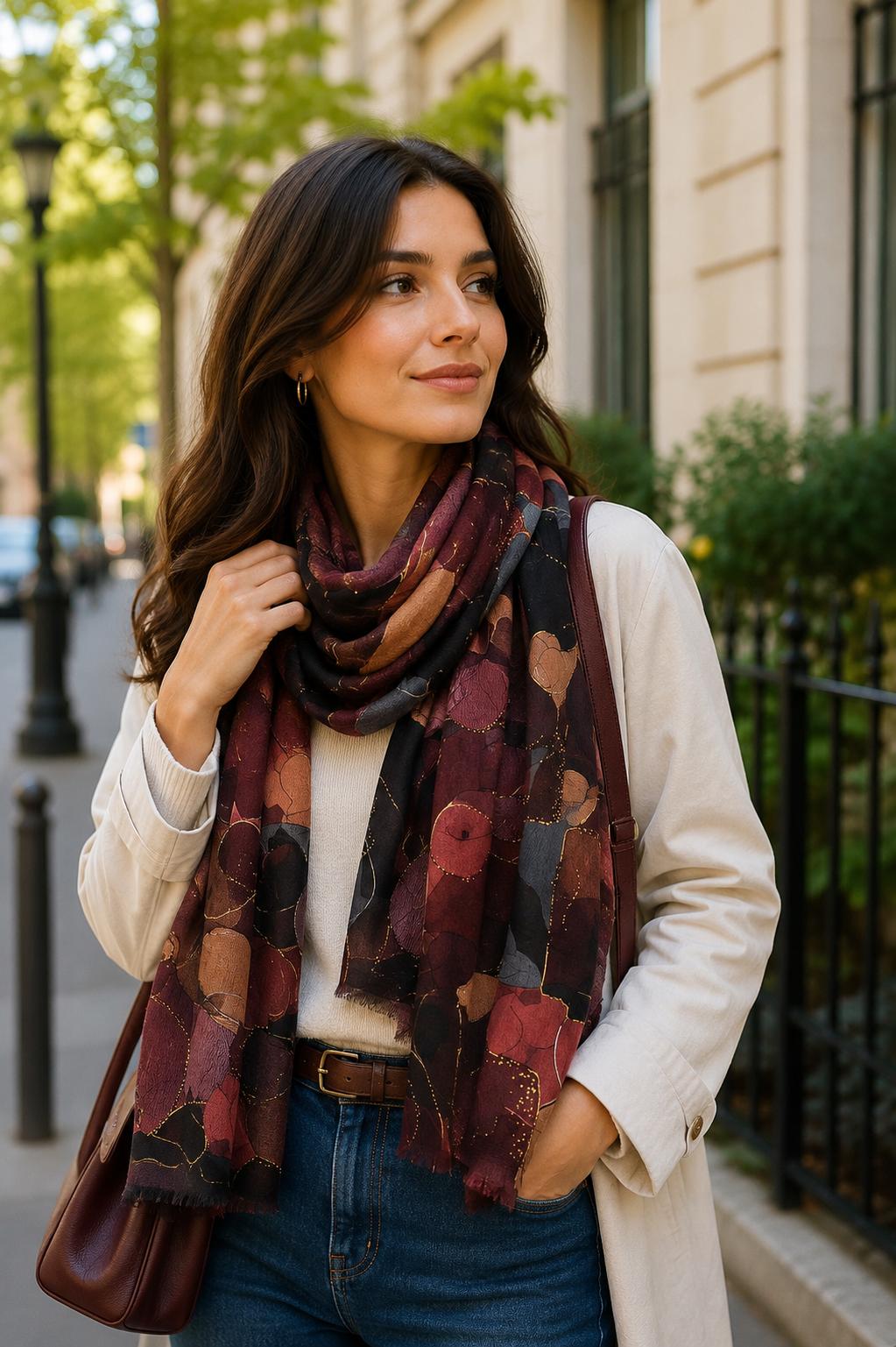 Foulard imprimé feuille avec dorure