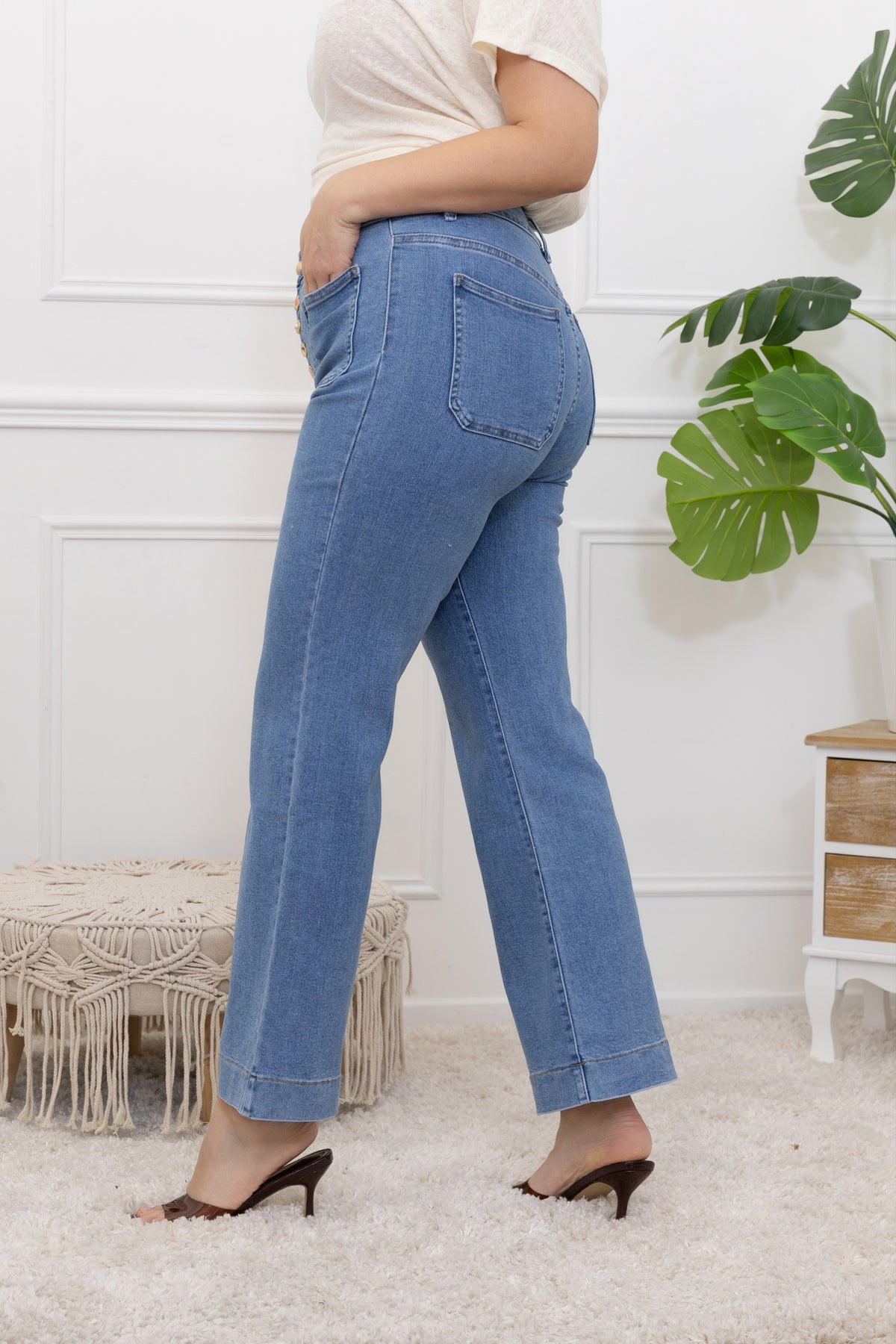 👖 Jean taille haute bleu clair