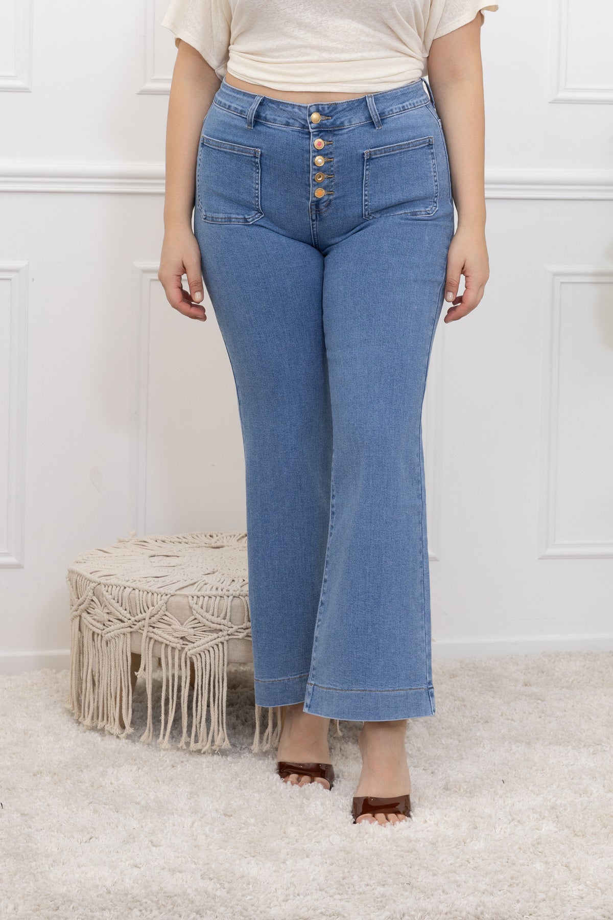 👖 Jean taille haute bleu clair