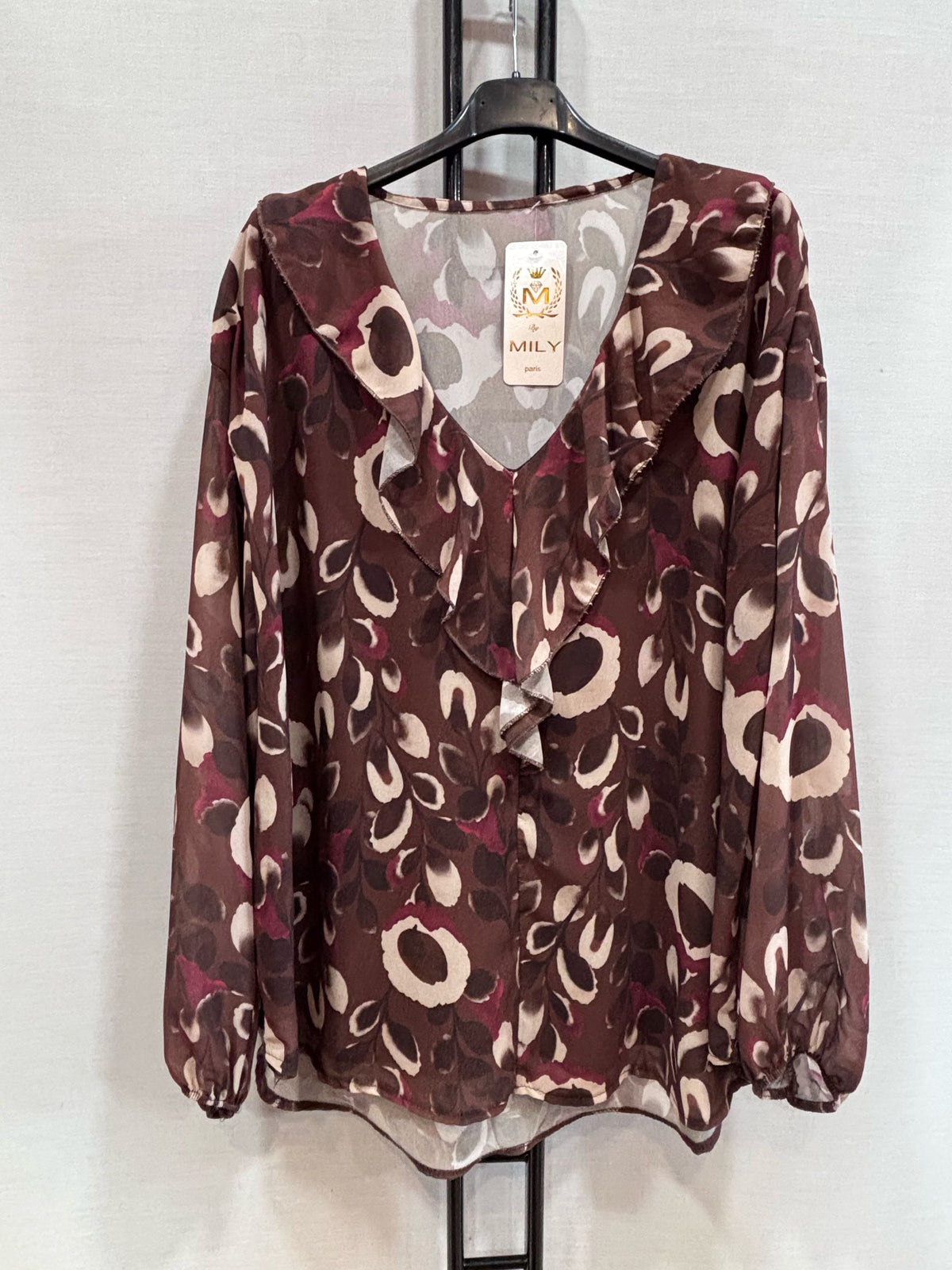 Blouse fluide imprimée col volanté