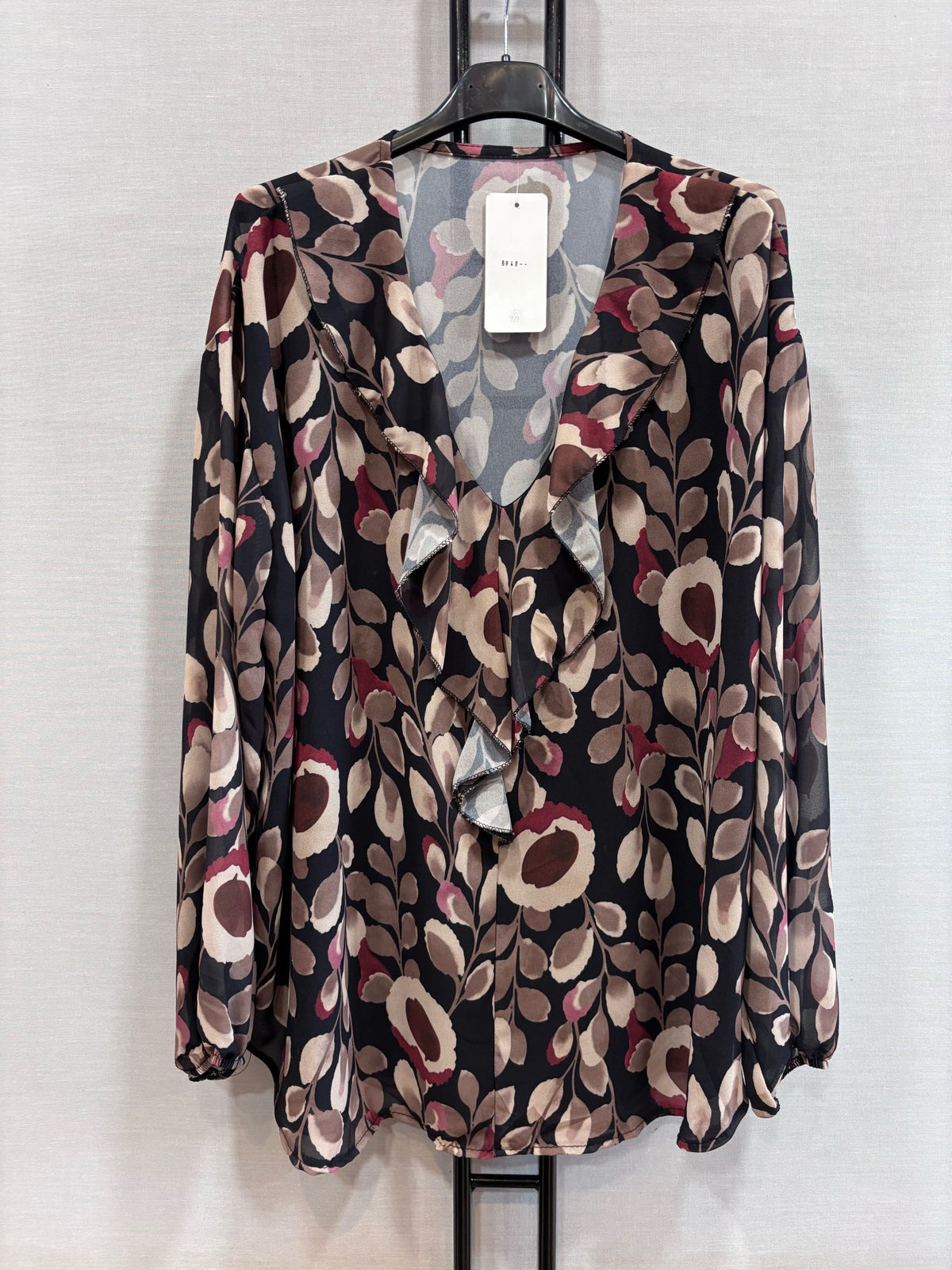 Blouse fluide imprimée col volanté