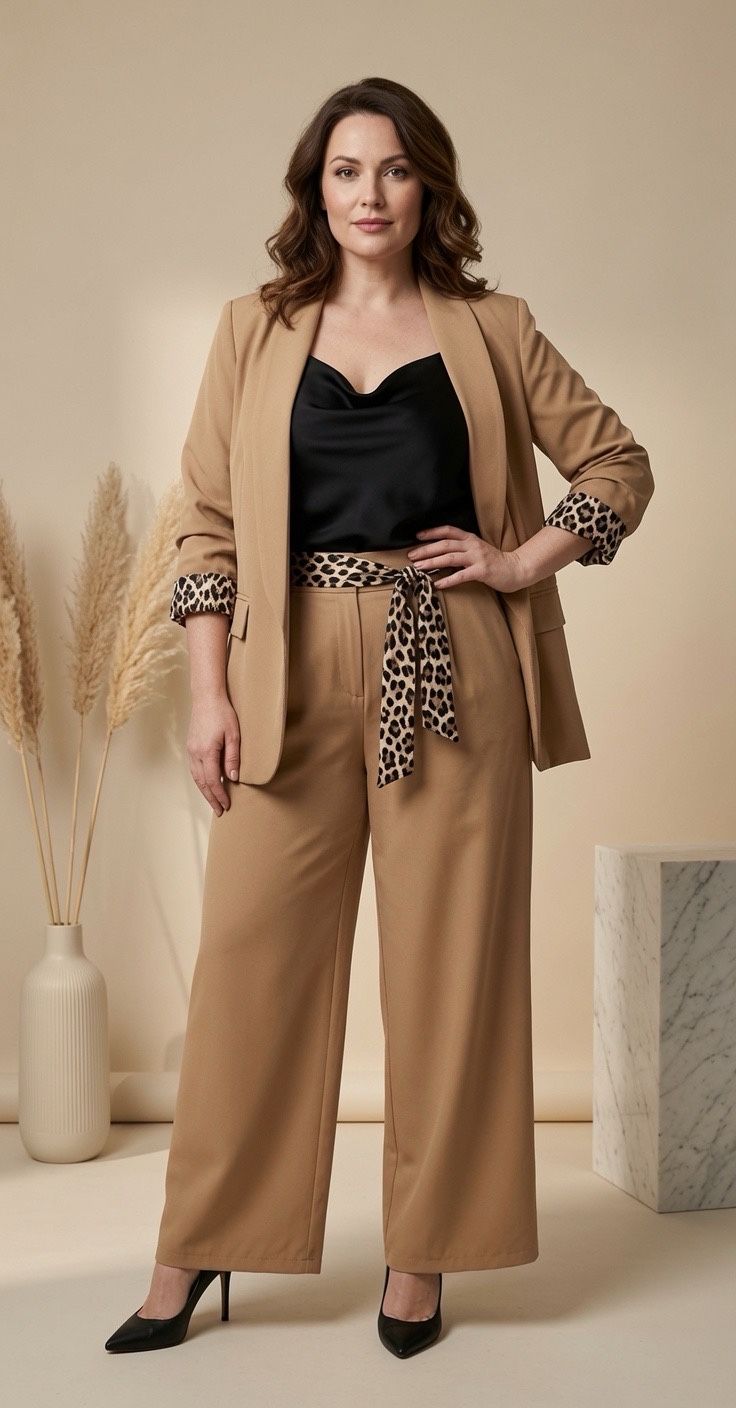Pantalon épais ceinture léopard