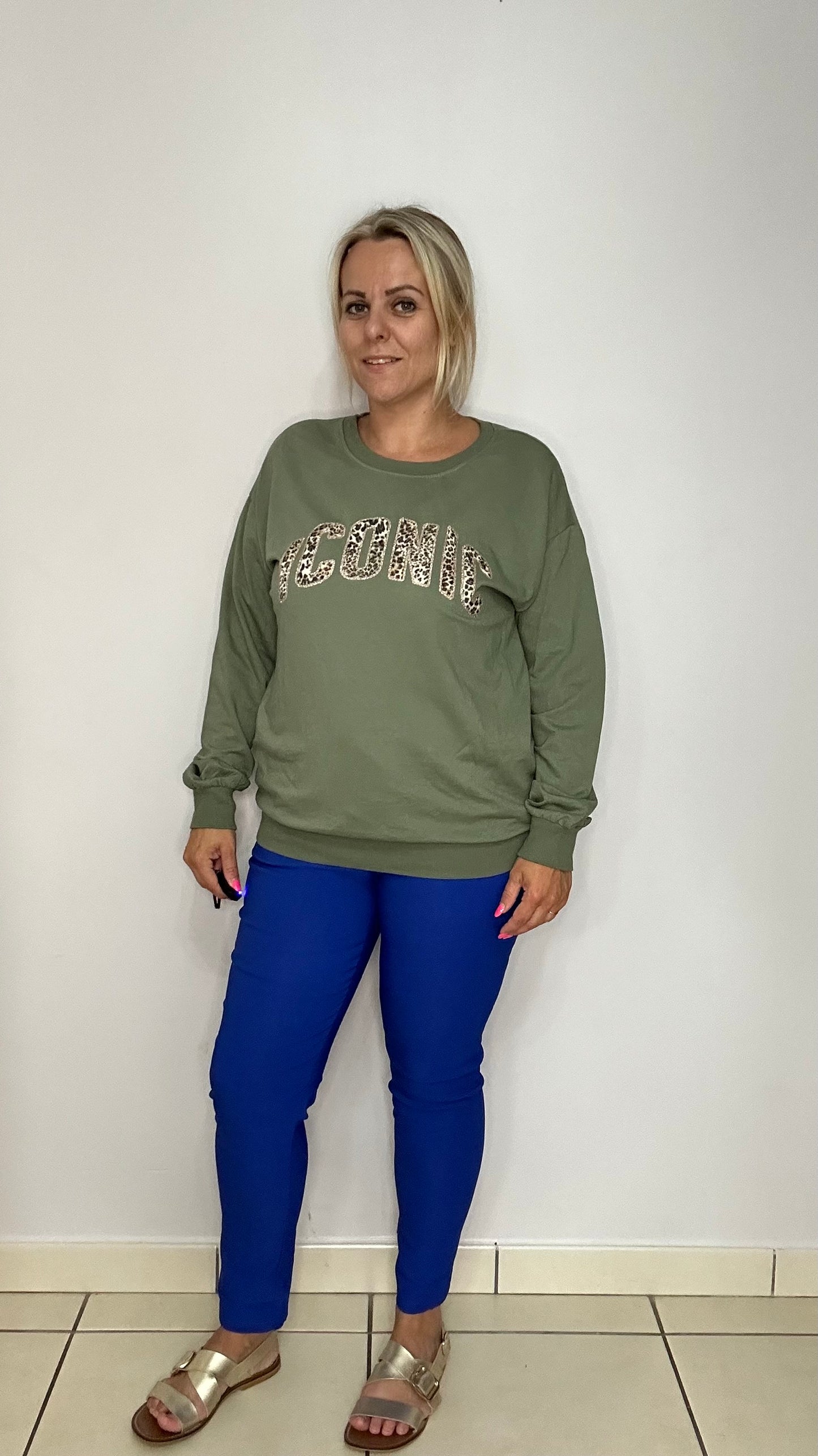 Pantalon confort taille haute bleu