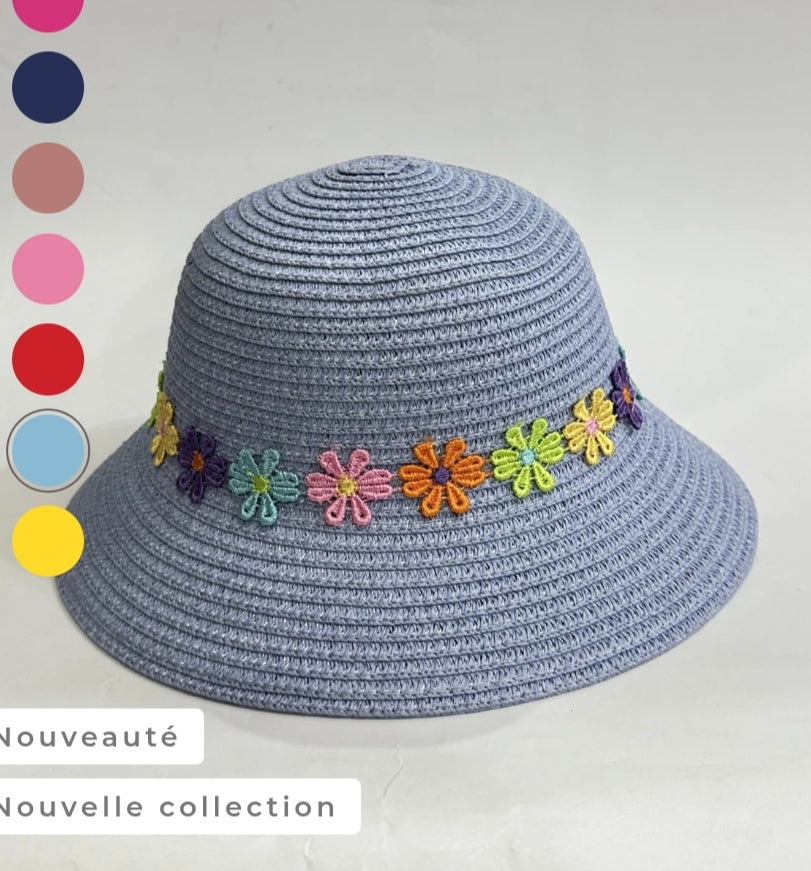 Chapeau fille, décor petites fleurs