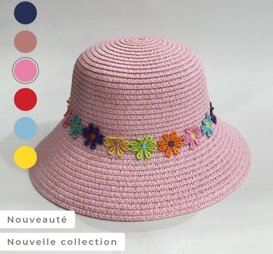 Chapeau fille, décor petites fleurs
