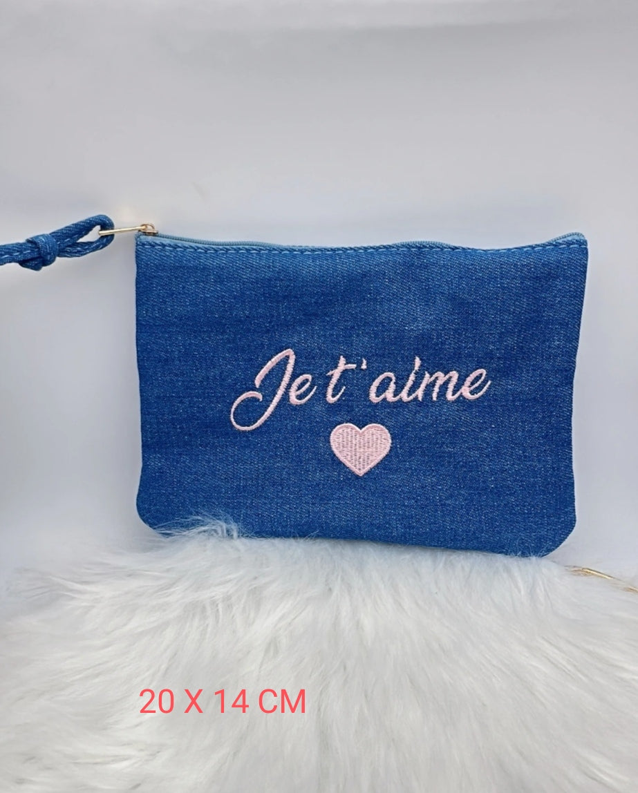 POCHETTE EN JEANS " JE T'AIME"