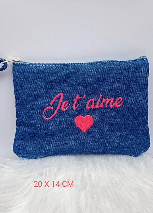 POCHETTE EN JEANS " JE T'AIME"